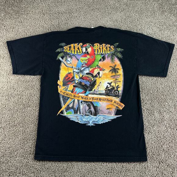 VTG Caribbean Soul Shirt Mens L Outlaw Macaw Beaks On Bikes Jimmy Buffett 2004 - Picture 1 of 12